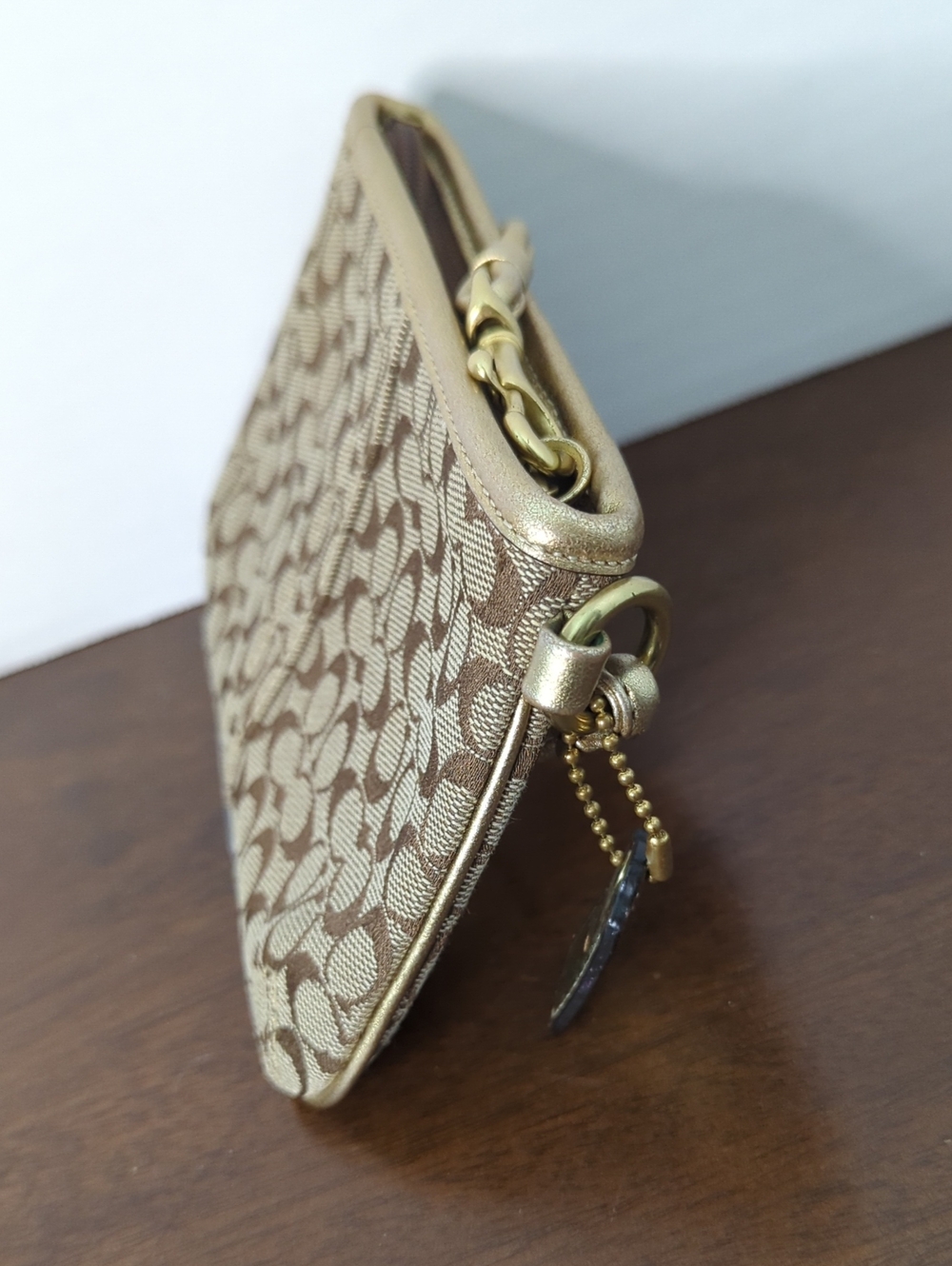 Coach Signature Canvas and Leather Wristlet With Snap Head, Tattersall Lining - Picture 5 of 10